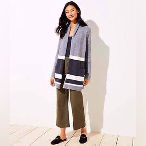 LOFT Striped Shawl Collar Open Cardigan